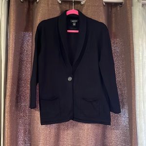 SPENSE Black Knit Cardigan with Single Button Snap Closure